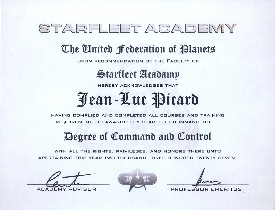 Starfleet Academy Certificate